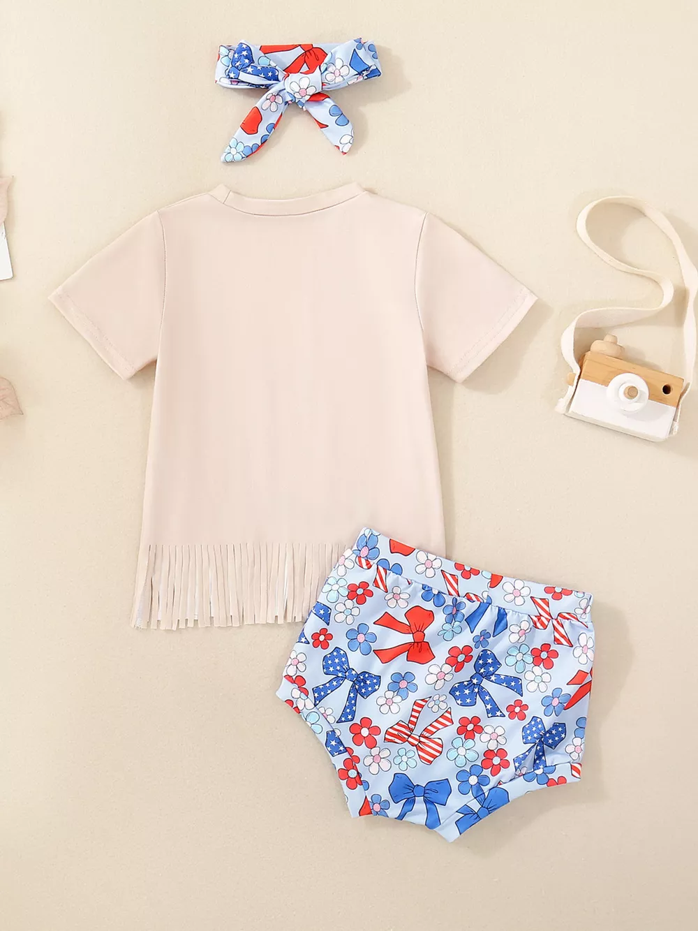 Children's Cow Floral Graphic Fringe Tee and Shorts Set with Headband, image 6