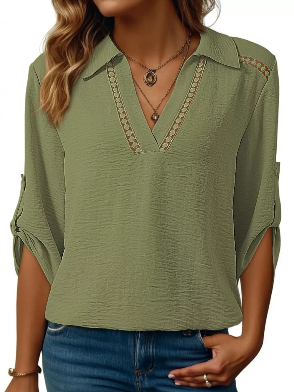 Johnny Collar Roll-Up Sleeve Blouse, image 18