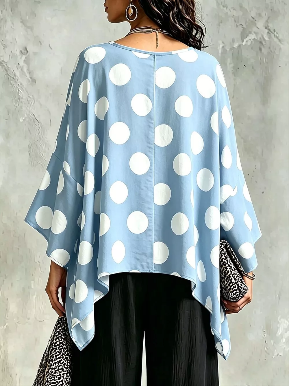 Polka Dot Asymmetrical Hem Blouse, image 3