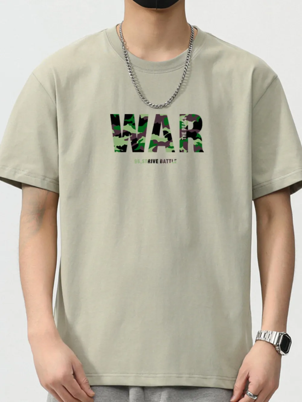 Men's Plus Size Letter Round Neck Short Sleeve T-Shirt, image 2