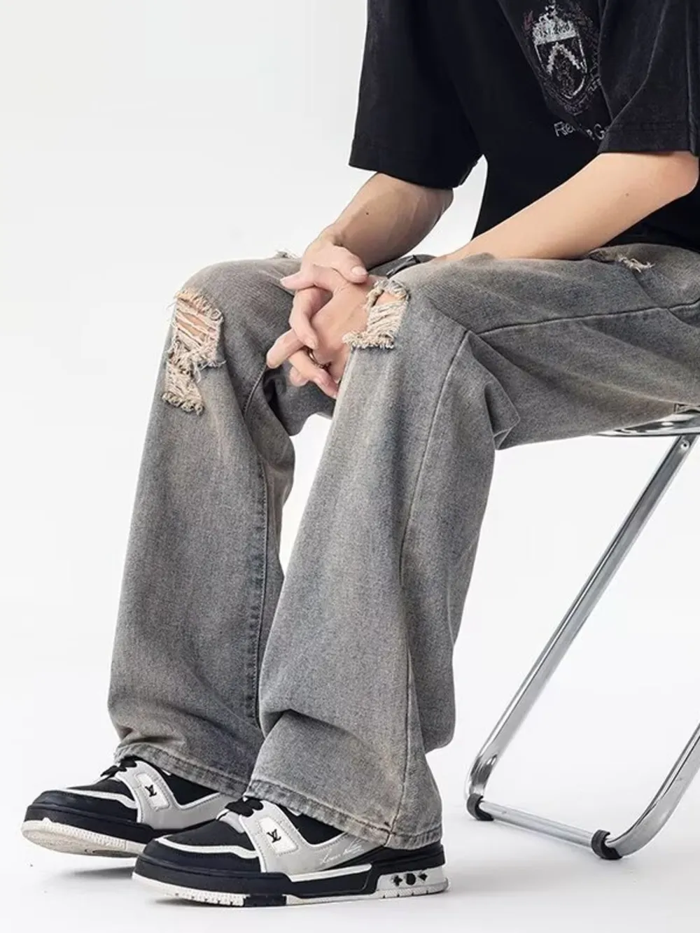 Men's Full Size Distressed Loose Fit Jeans Plus Size, image 5