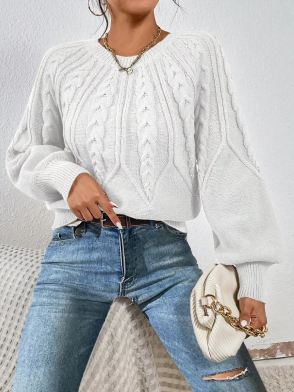 Cable Knit Long Sleeve Sweater, image 28