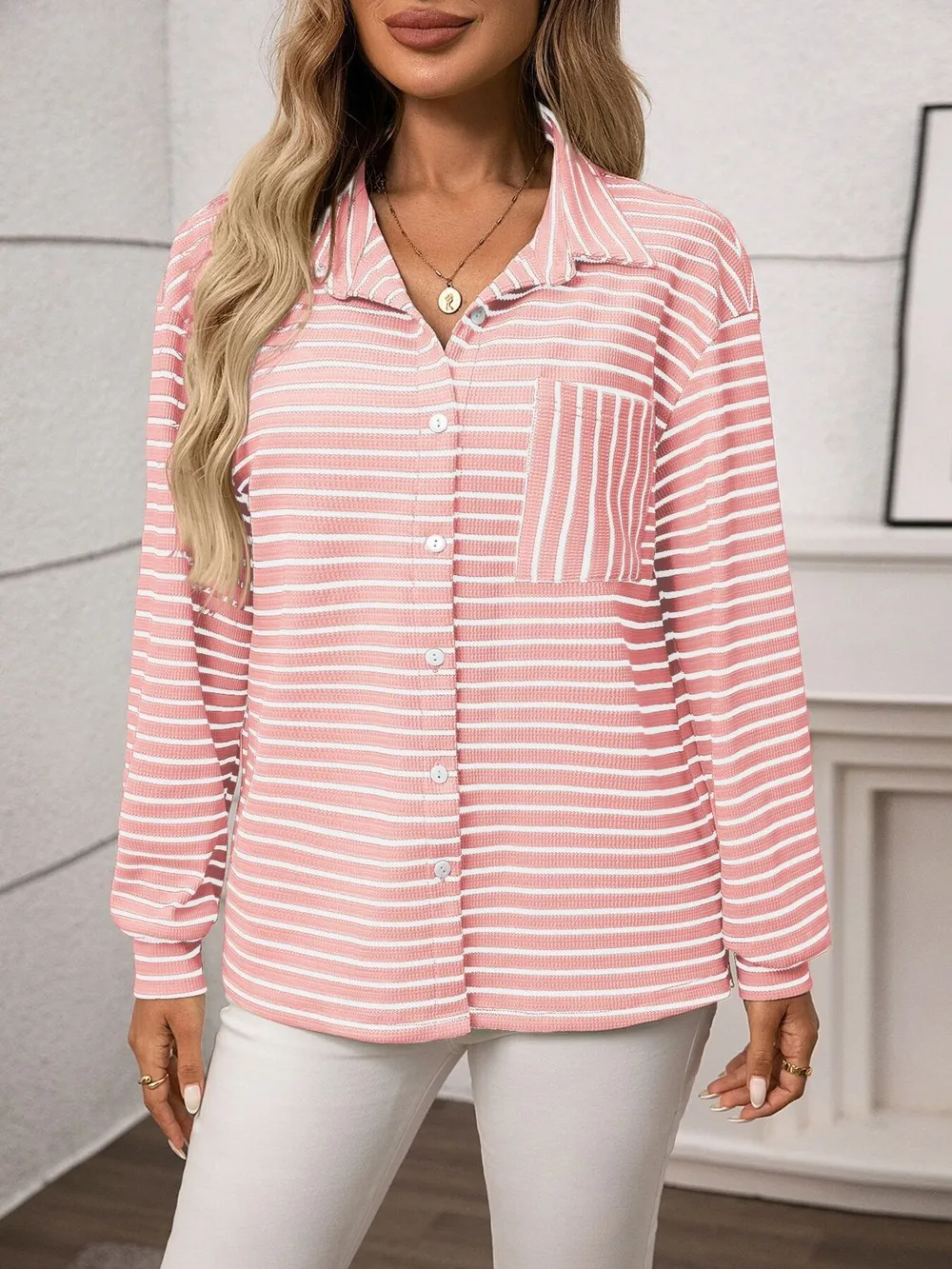 Striped Button Up Long Sleeve Shirt, image 17