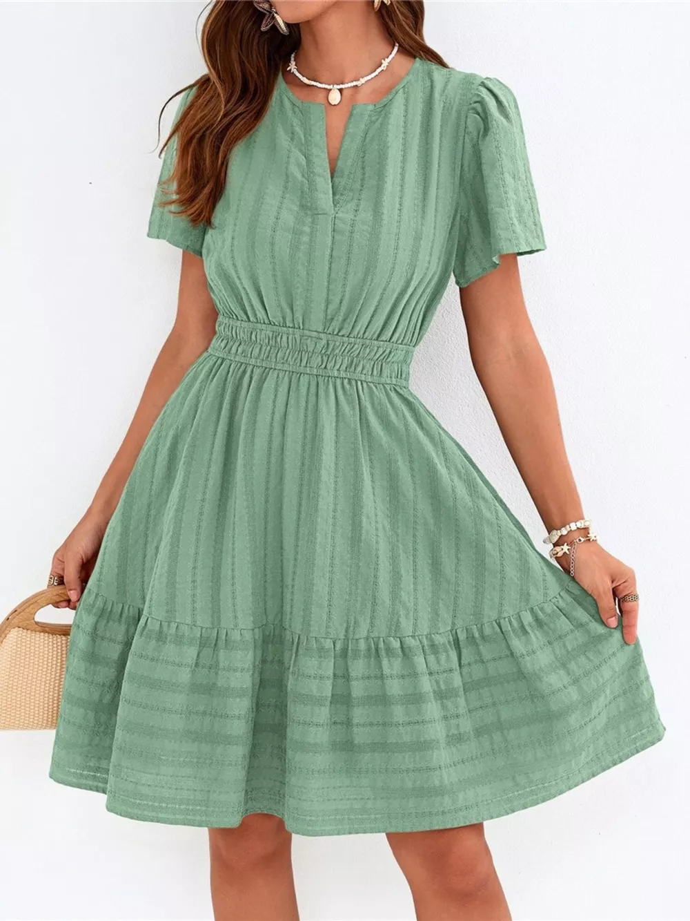 Short Sleeve Smocked Waist Tiered Dress, image 14