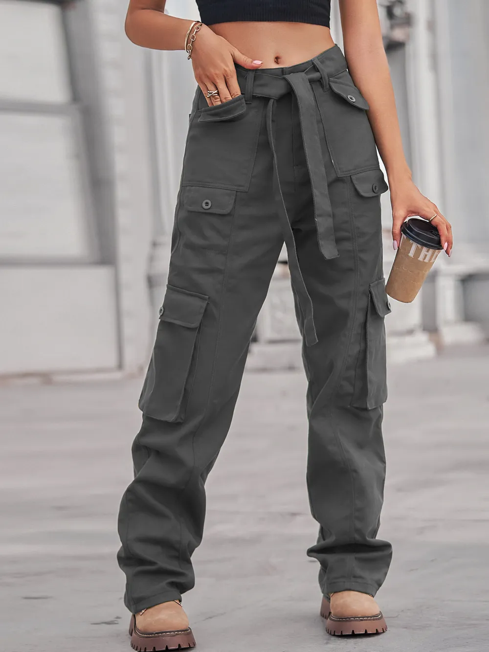 High-Waisted Multi-Pocket Cargo Jeans, image 20