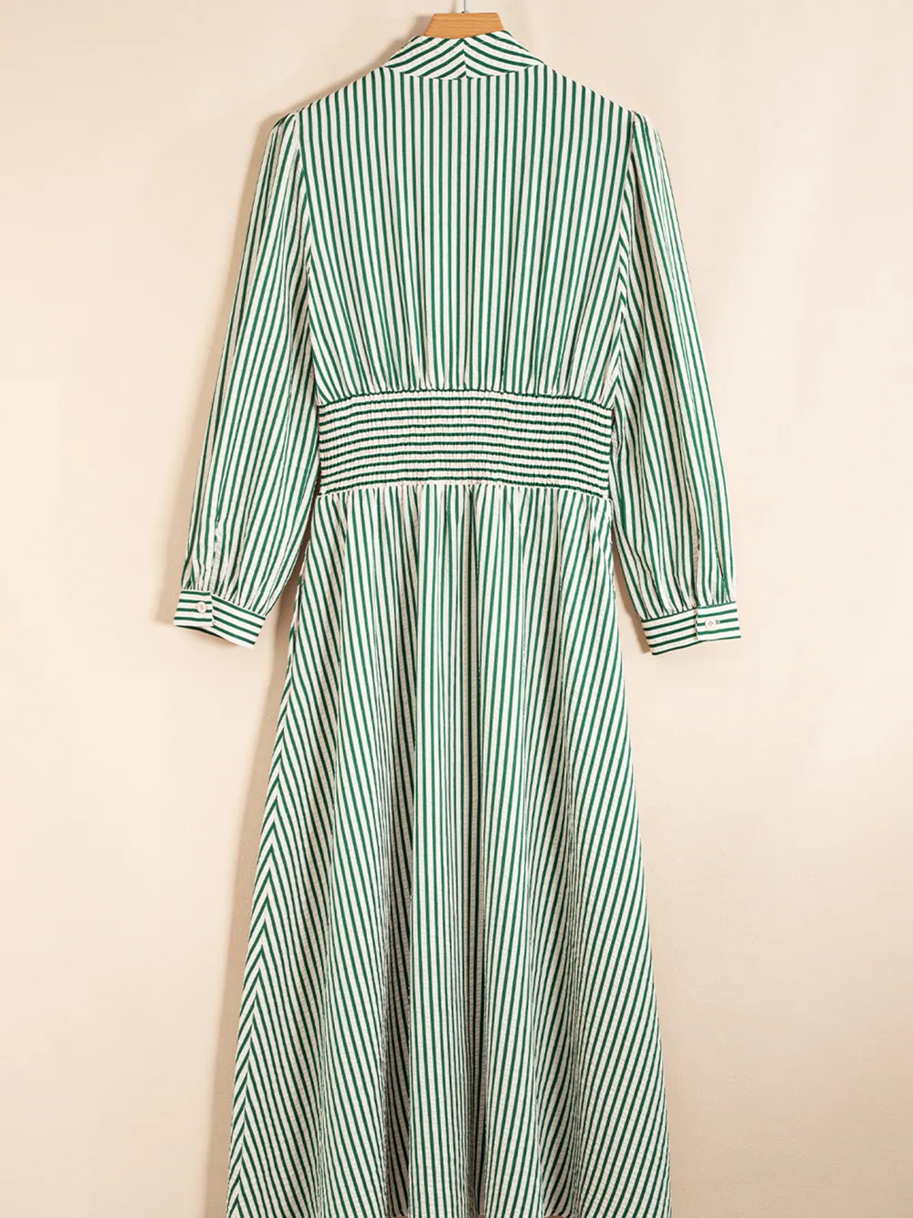 Stripe V Neck Zip Front Cinched High Waist Midi Dress, image 9