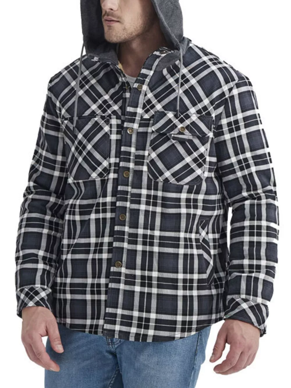 Men's Snap Down Plaid Flannel Hooded Jacket, image 5