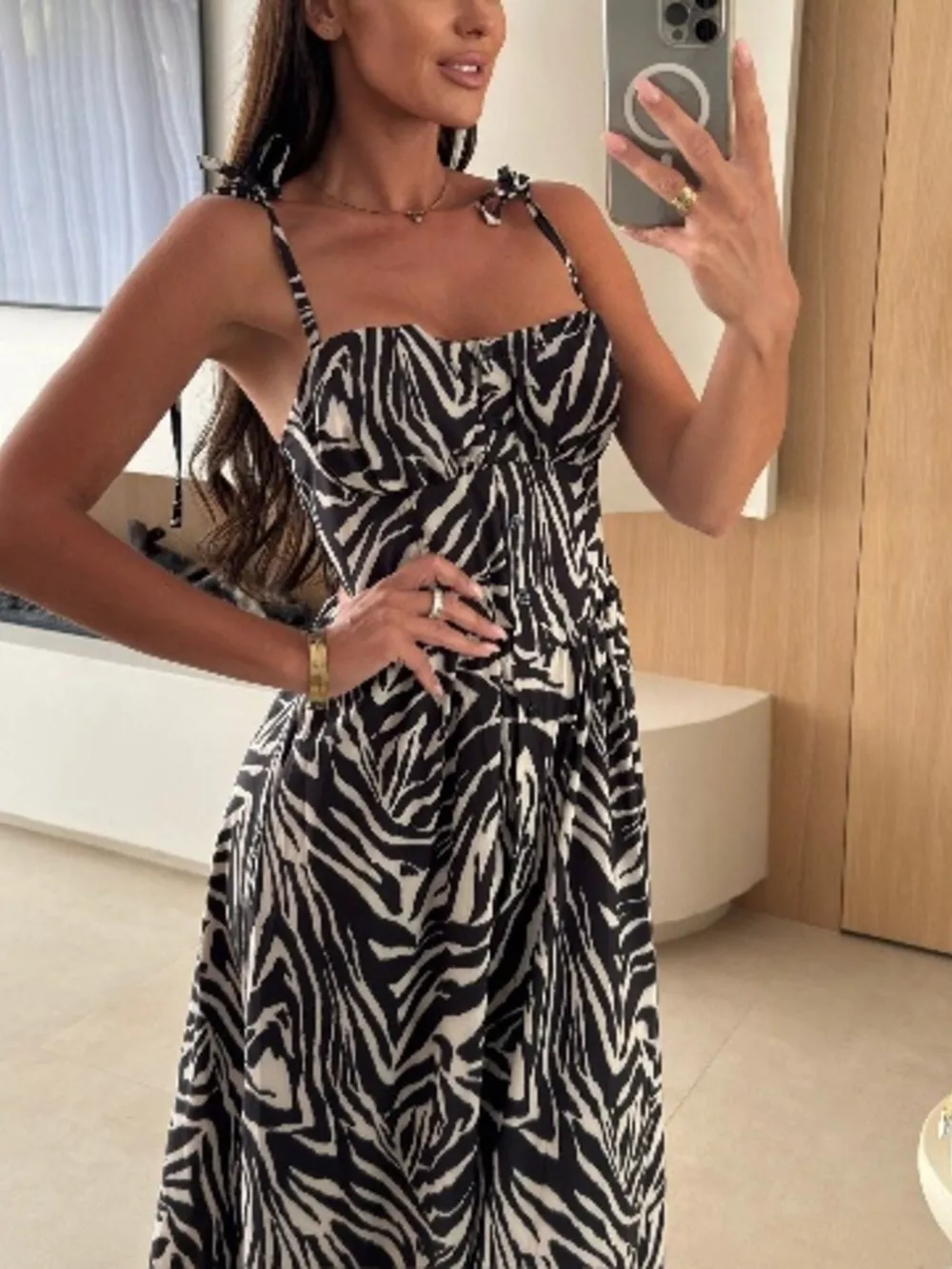 Printed Tie-Strap Midi Dress, image 25
