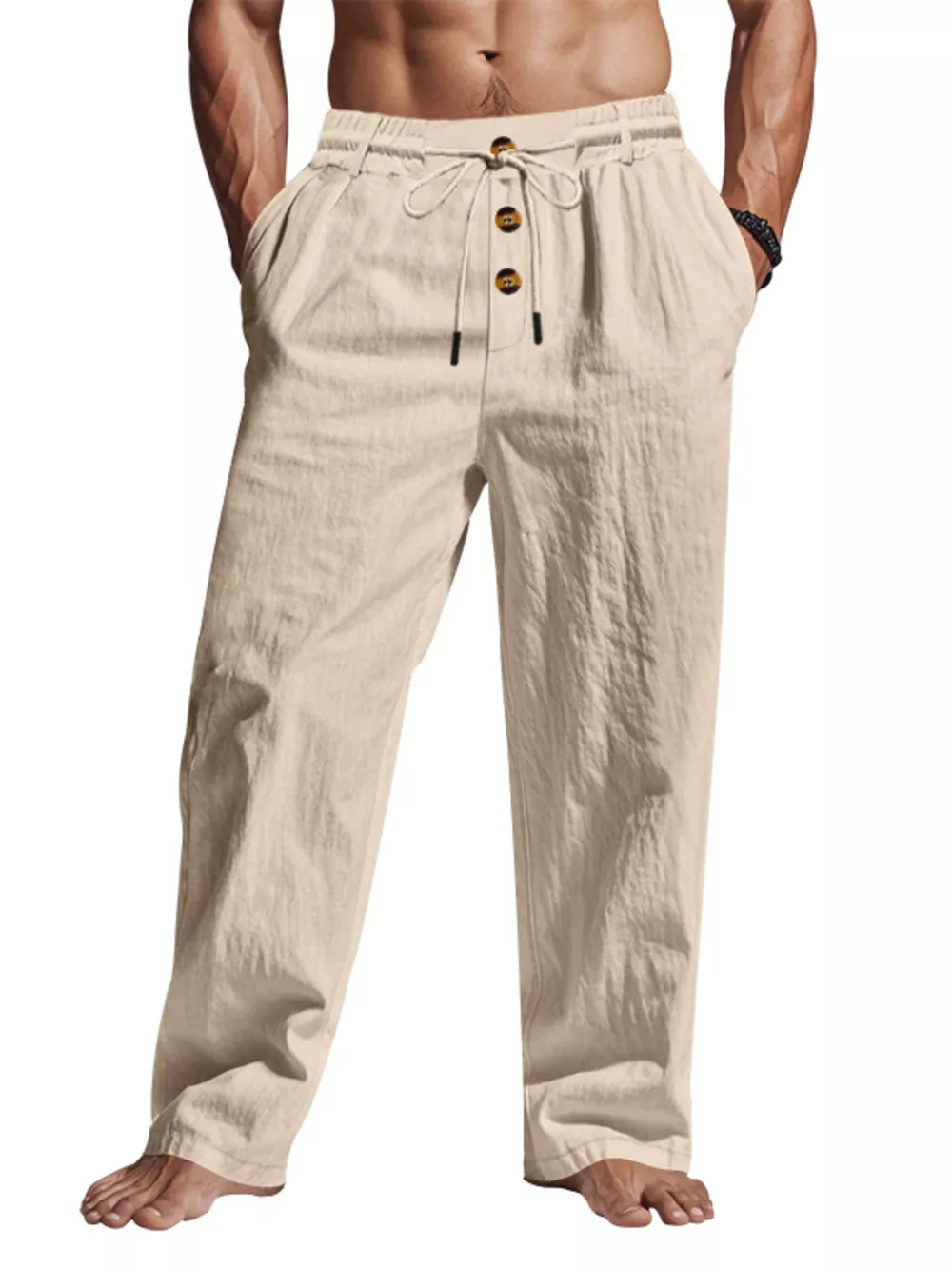 Men's Full Size Drawstring Pants with Button-Front Detail Plus Size, image 2