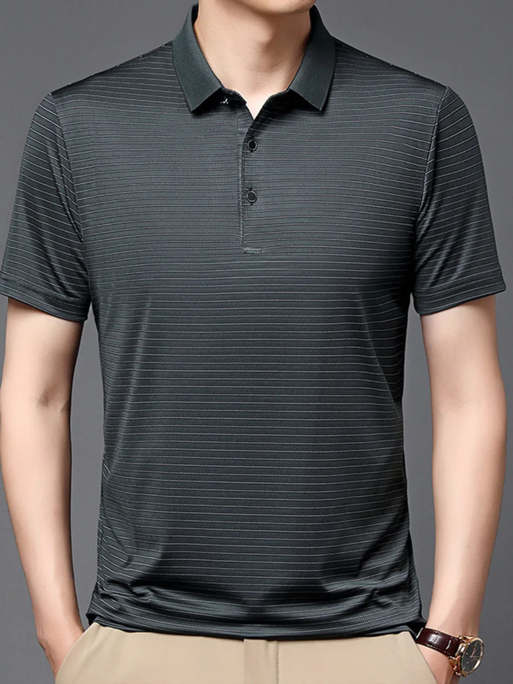 Men's Plus Size Button Detail Short Sleeve Polo, image 2