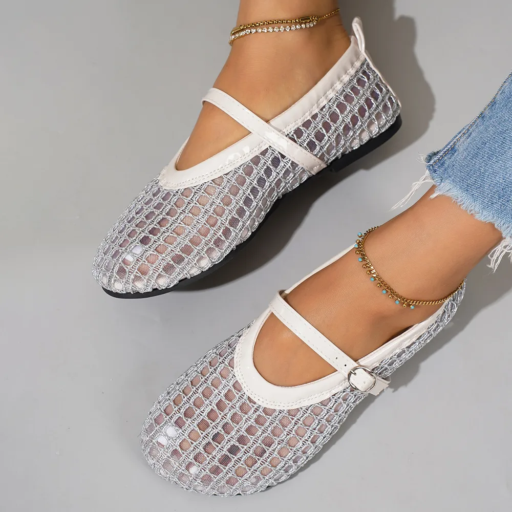 Woven Mesh Mary Jane Sandals with Buckle Strap, image 7