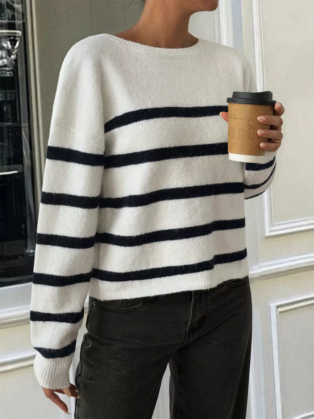 Striped Round Neck Long Sleeve Knit Top, image 2