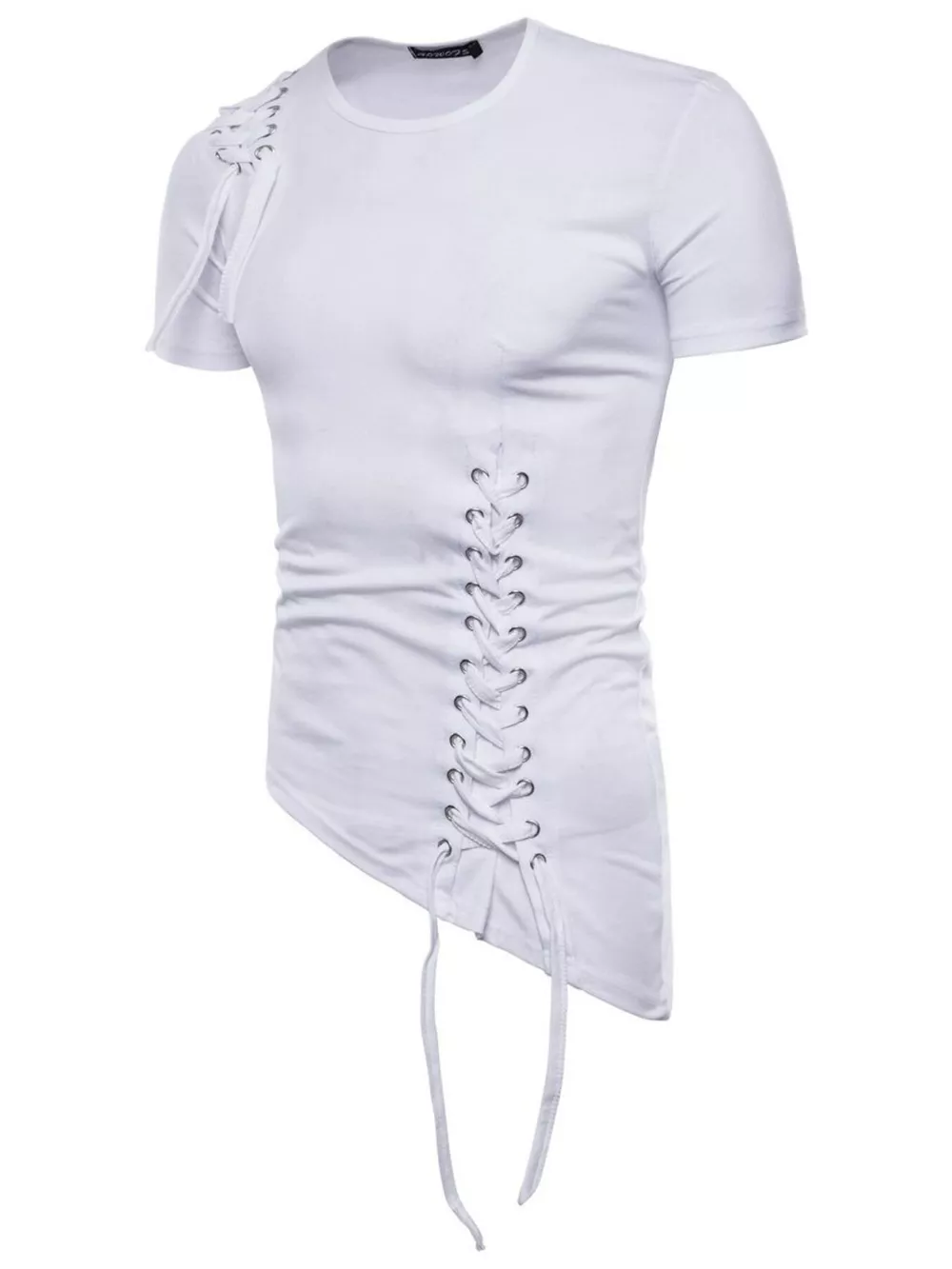 Men's Lace-Up Asymmetric Hem T-Shirt, image 13
