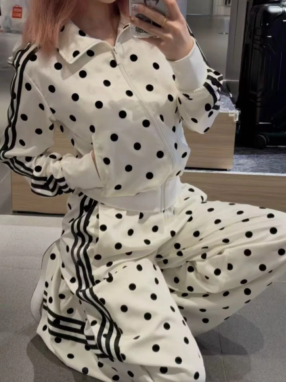 Polka Dot Zip Up Outerwear and Pants Set, image 5