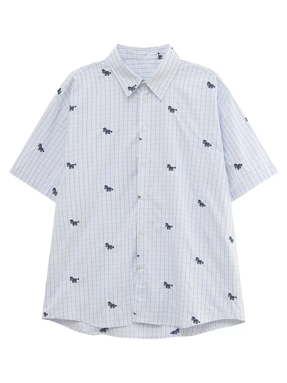 Men's Plaid Short Sleeve Shirt with Embroidered Animal Pattern, image 4