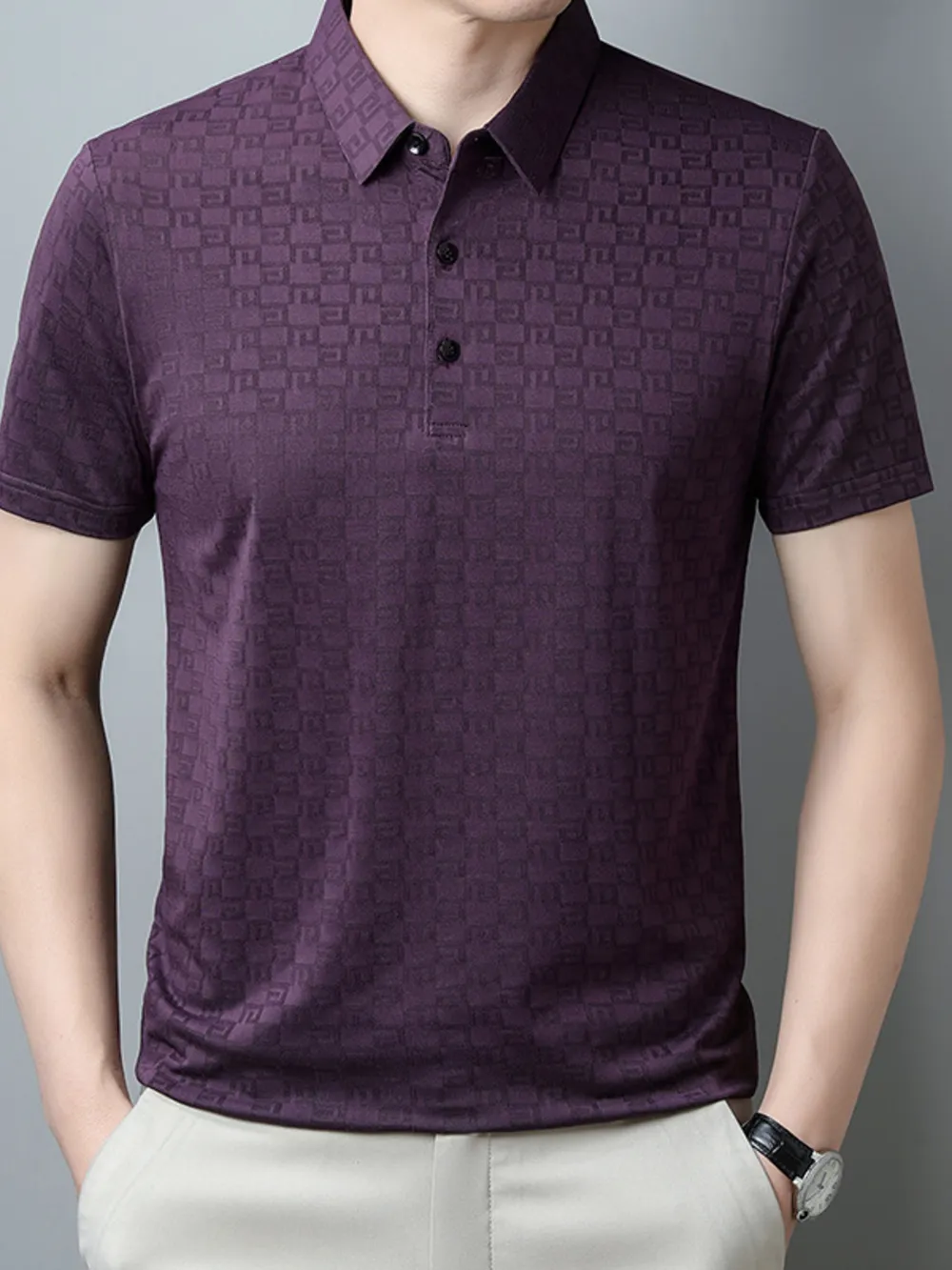 Men's Plus Size Breathable Textured Pattern Polo, image 5