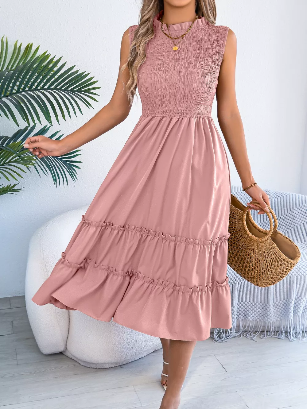 Smocked Sleeveless Tiered Dress, image 27