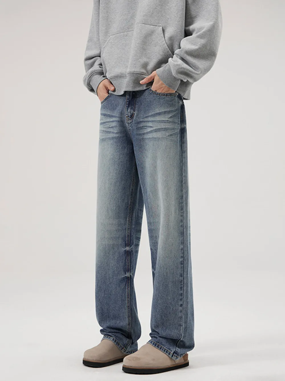 Men's Full Size Vintage Washed Wide Leg Relaxed Fit Jeans Plus Size, image 4