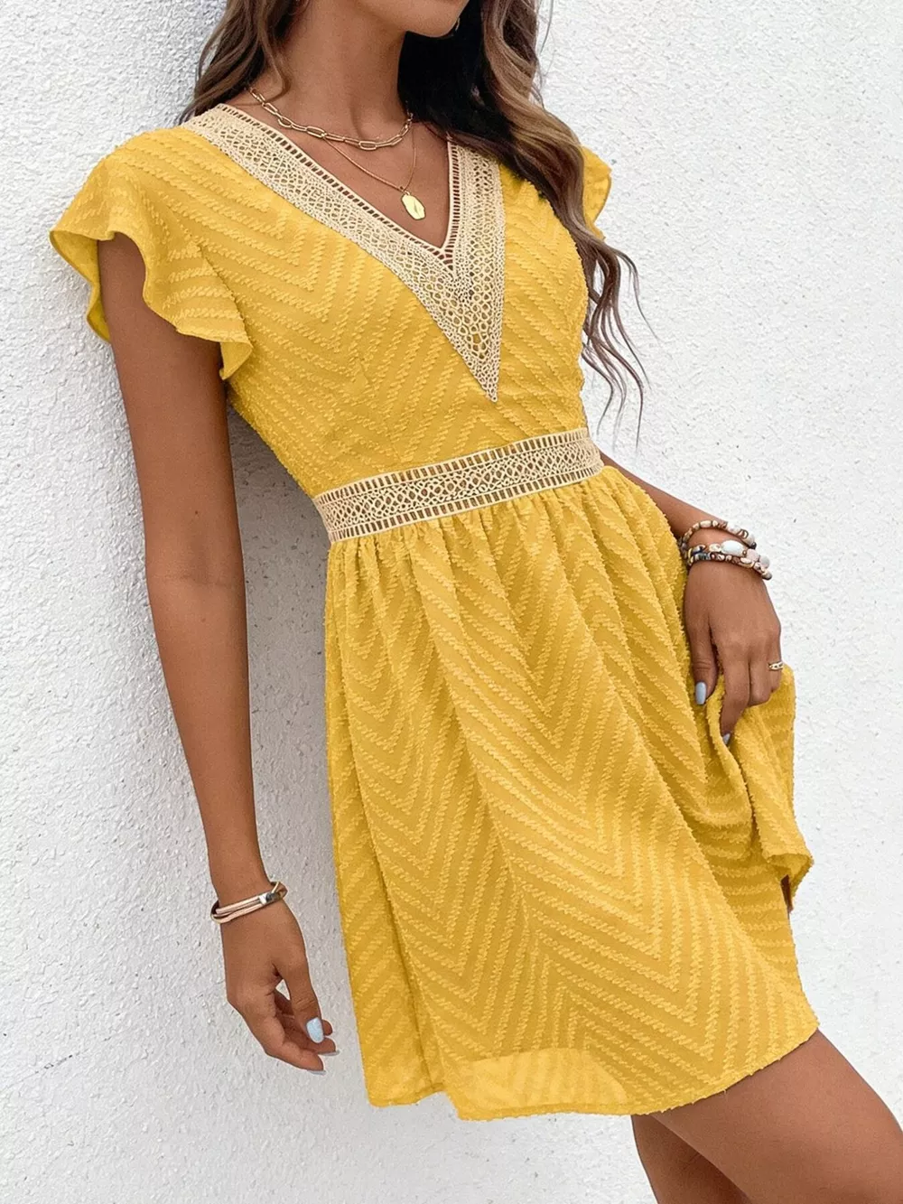 V-Neck Ruffle Sleeve Mini Dress, image 15
