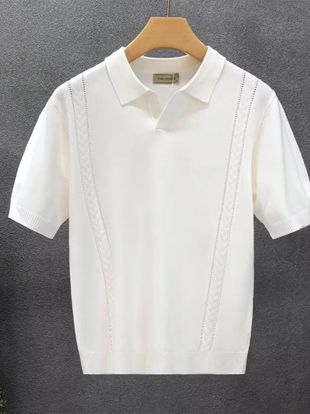 Men's Full Size Eyelet Detail Short Sleeve Polo Plus Size, image 2