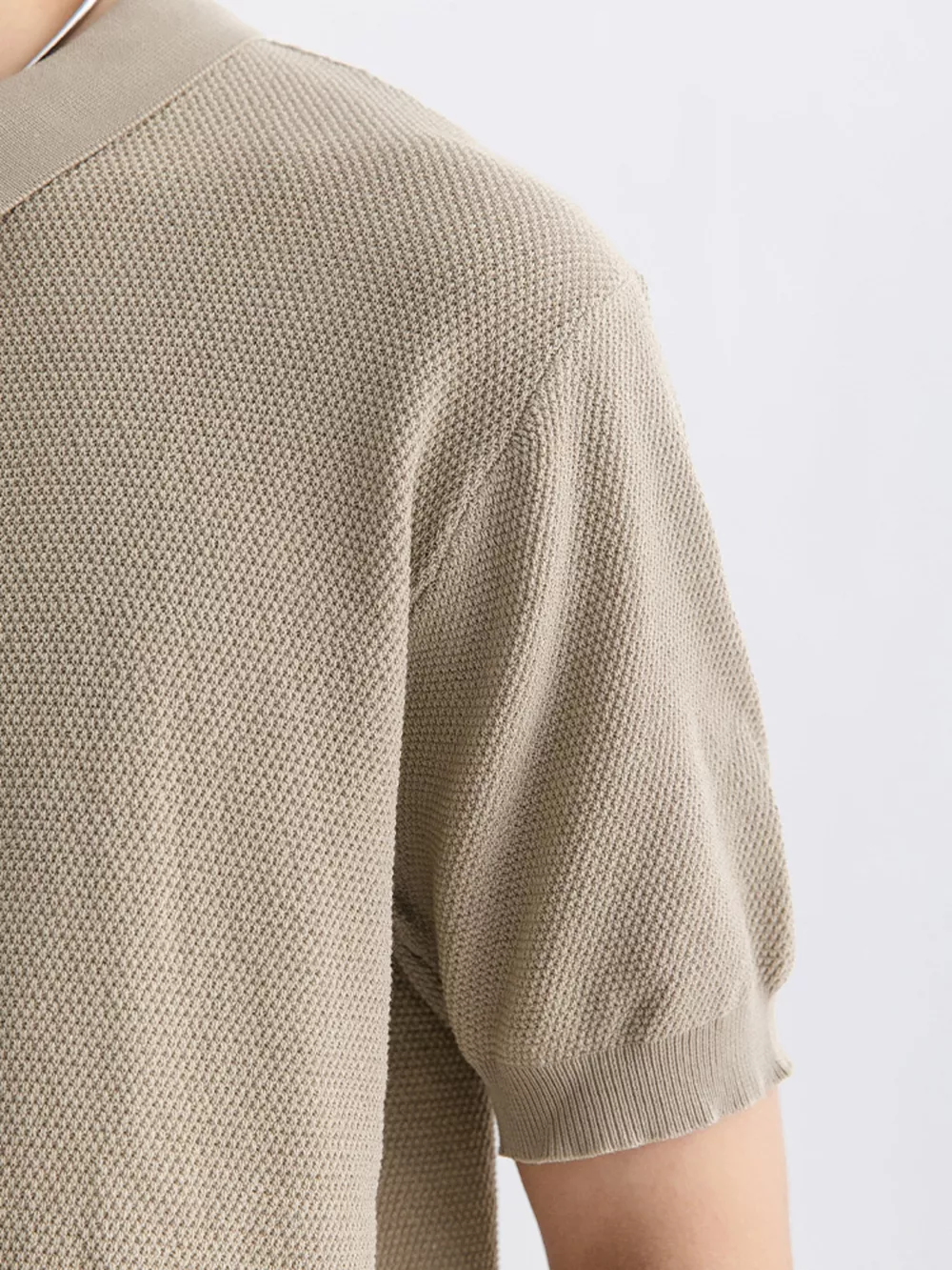 Men's Plus Size Textured Knit Zip-Up Polo, image 3