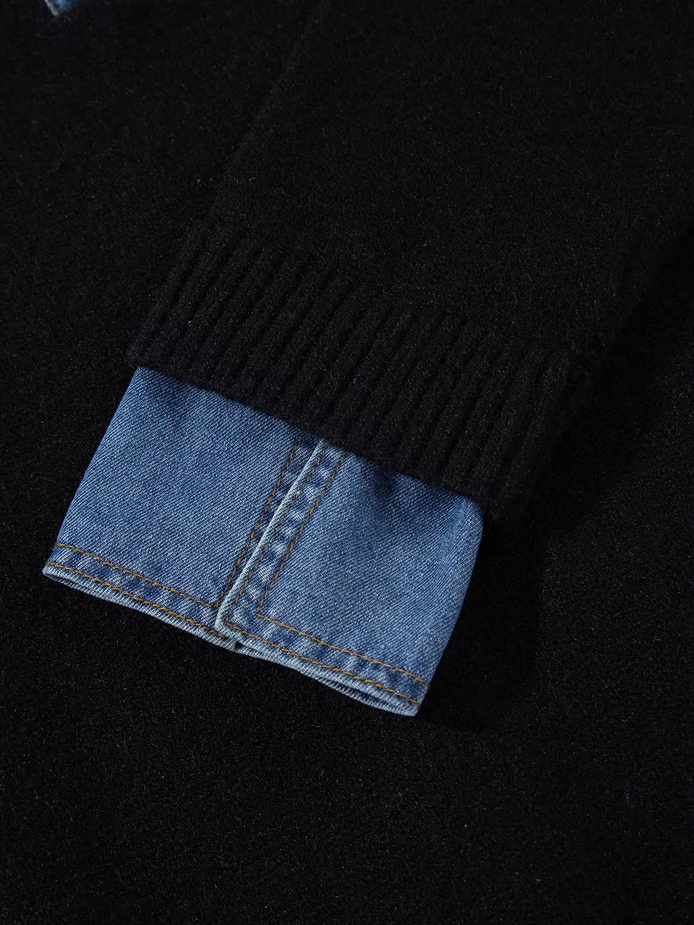 Denim Patchwork Collar Cuffed Casual Sweater, image 12
