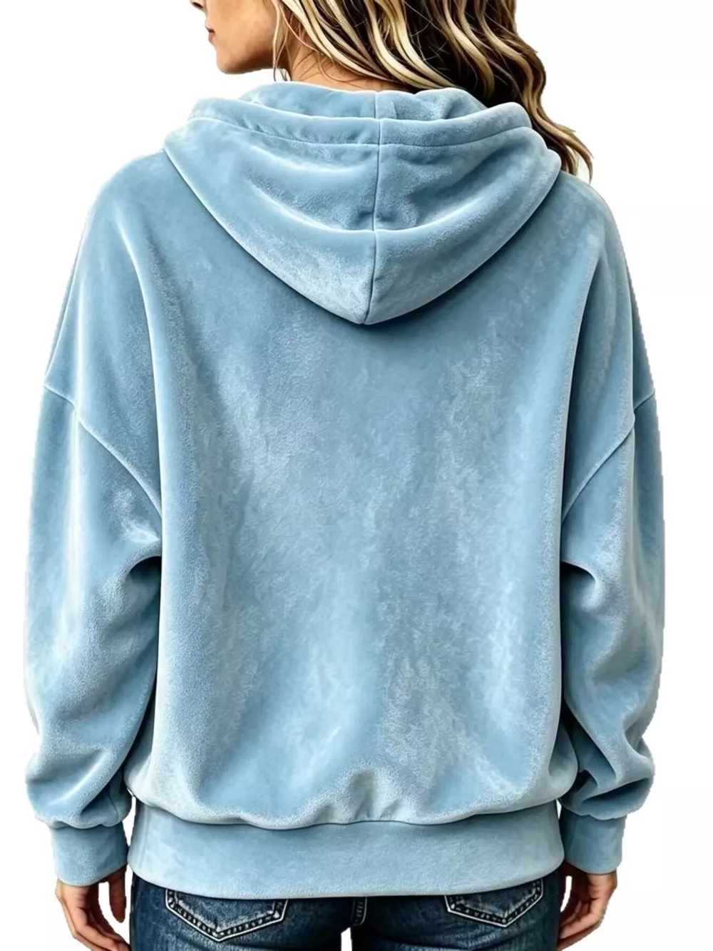 Full Size Drawstring Velvet Long Sleeve Hoodie Plus Size, image 12