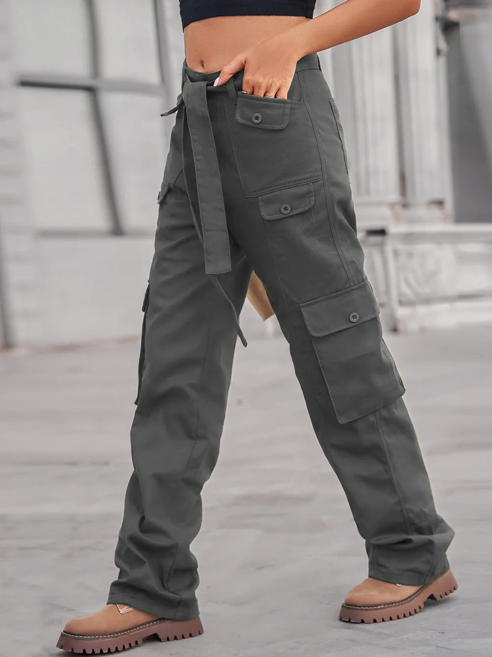 High-Waisted Multi-Pocket Cargo Jeans, image 21