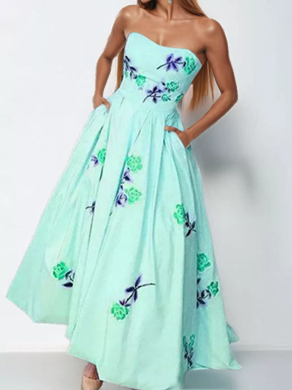 Floral Print Tube Maxi Dress, image 7