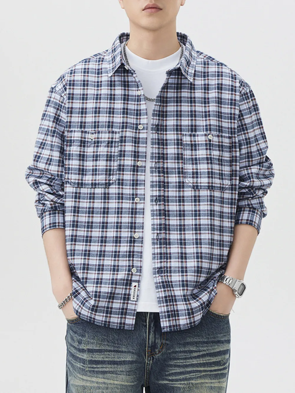 Men's Plus Size Plaid Button Up Long Sleeve Shirt, image 6