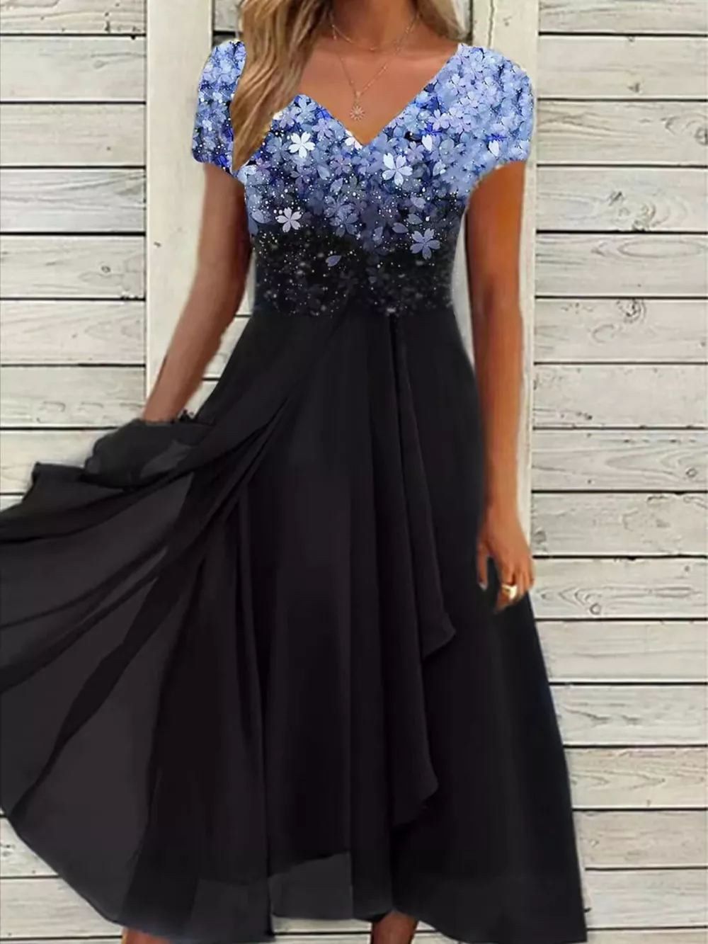 Elegant Full Size Floral V-Neck Midi Dress Plus Size, image 3