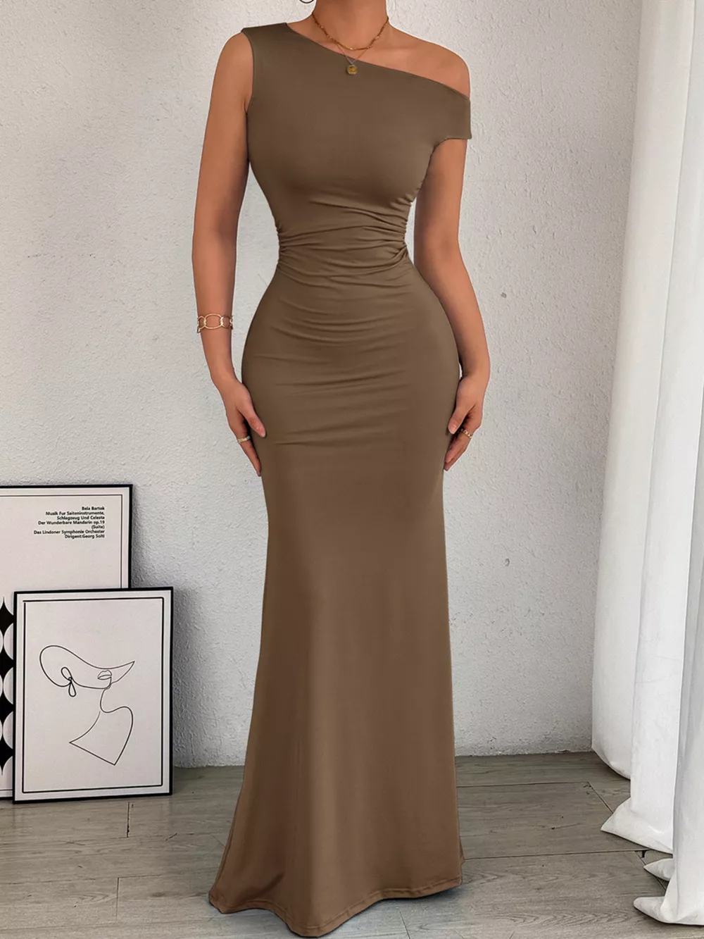 One-Shoulder Ruched Bodycon Maxi Dress, image 21