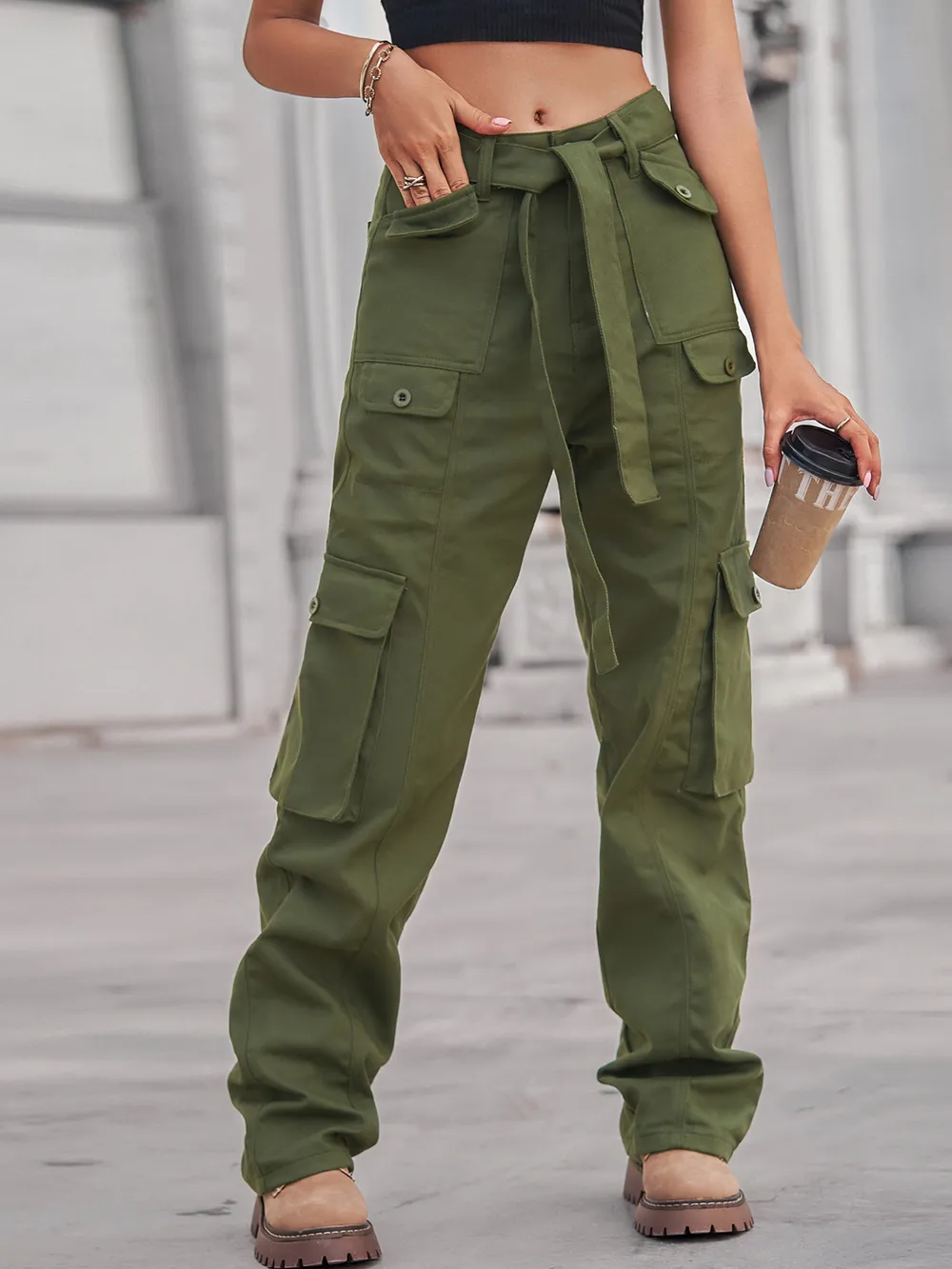 High-Waisted Multi-Pocket Cargo Jeans, image 22