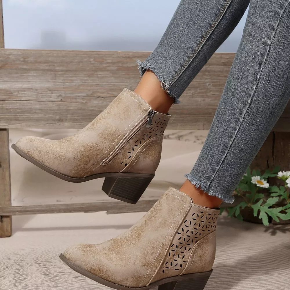 Point Toe Block Heels Boots