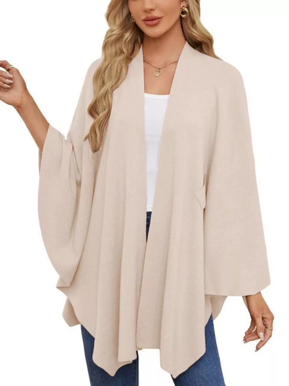 Solid Color Tie-Front Knit Cape Top, image 30
