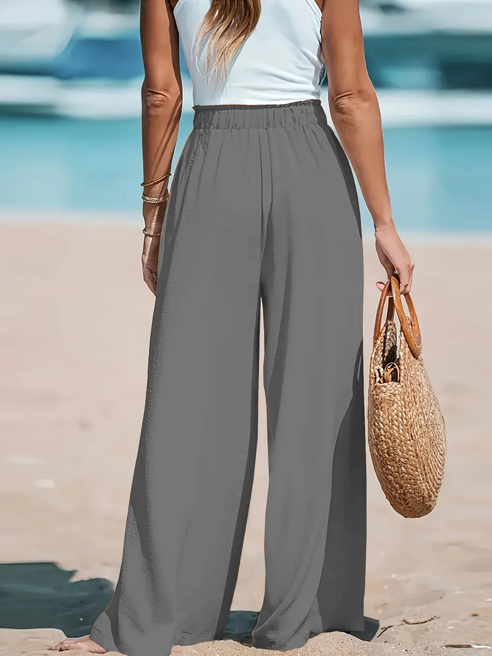 Full Size Drawstring Waist Wide Leg Pants Plus Size, image 16
