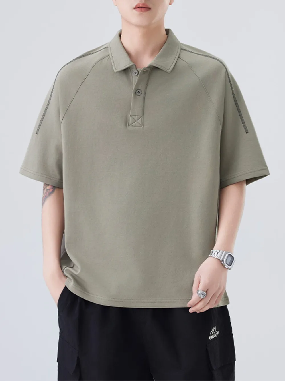 Men's Plus Size Button Detail Short Sleeve Polo, image 5