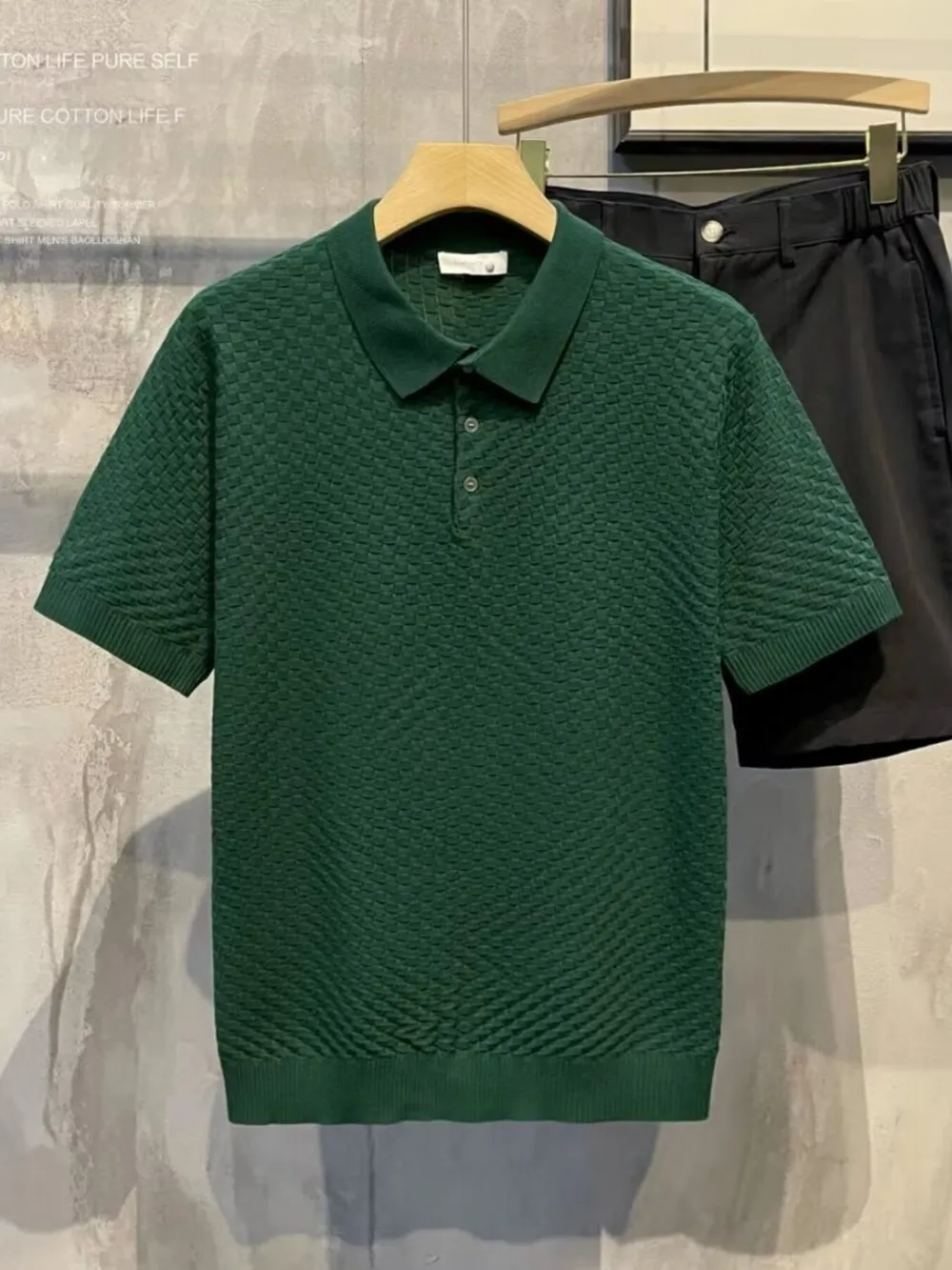 Men's Full Size Classic Textured Knit Polo Shirt Plus Size, image 13