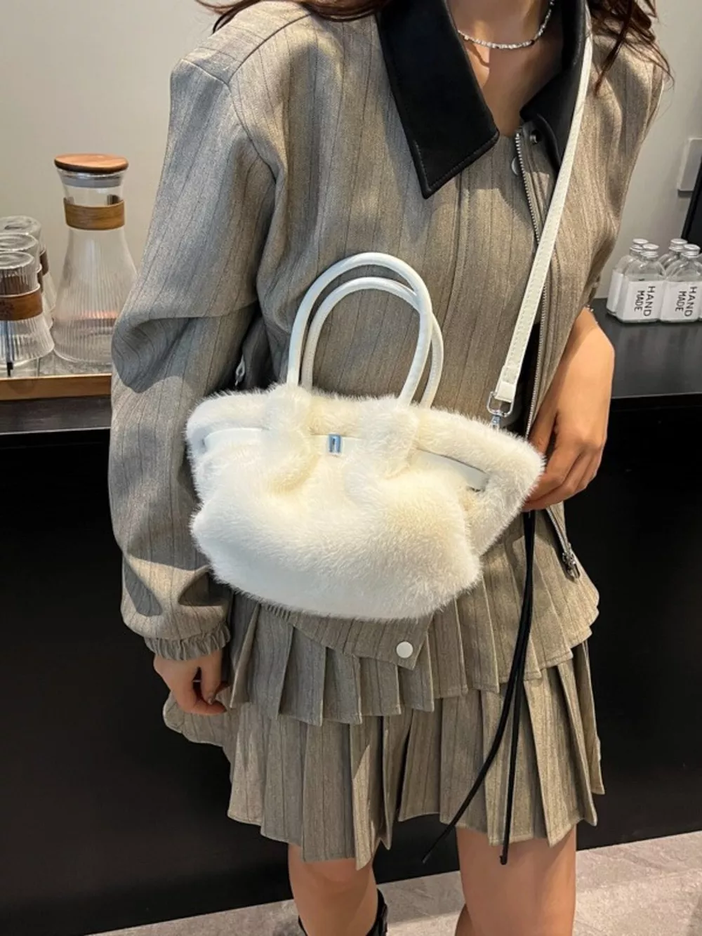 Fluffy Crossbody Bag with Buckle Detail, image 14