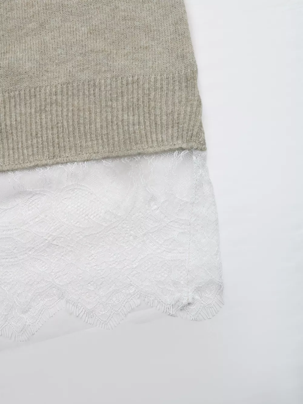 Layered Lace Hem Crew Neck Sweater, image 7