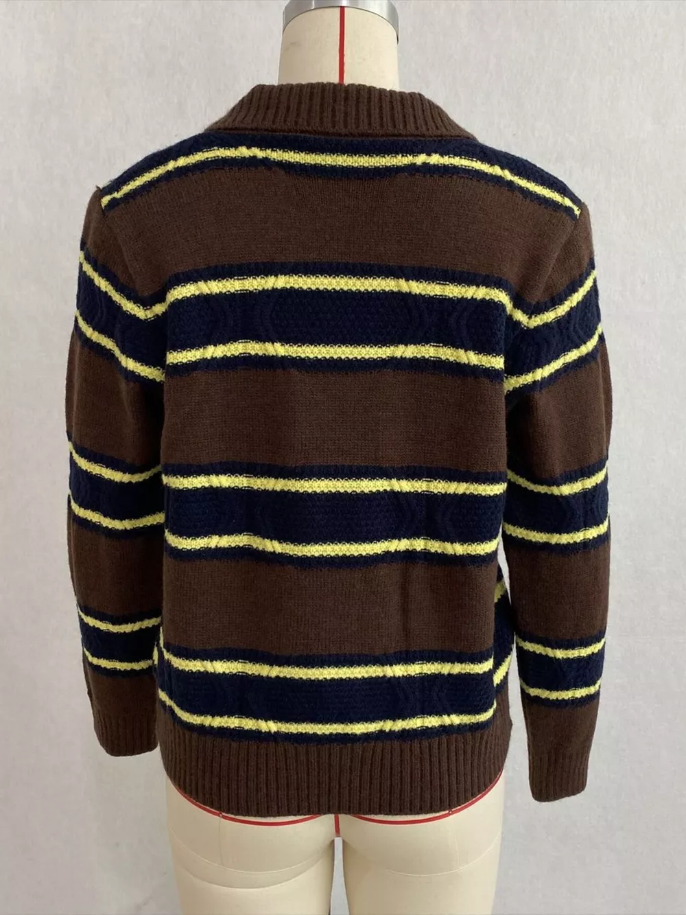 Vintage-Inspired Striped Knit Cardigan with Polo Collar, image 14