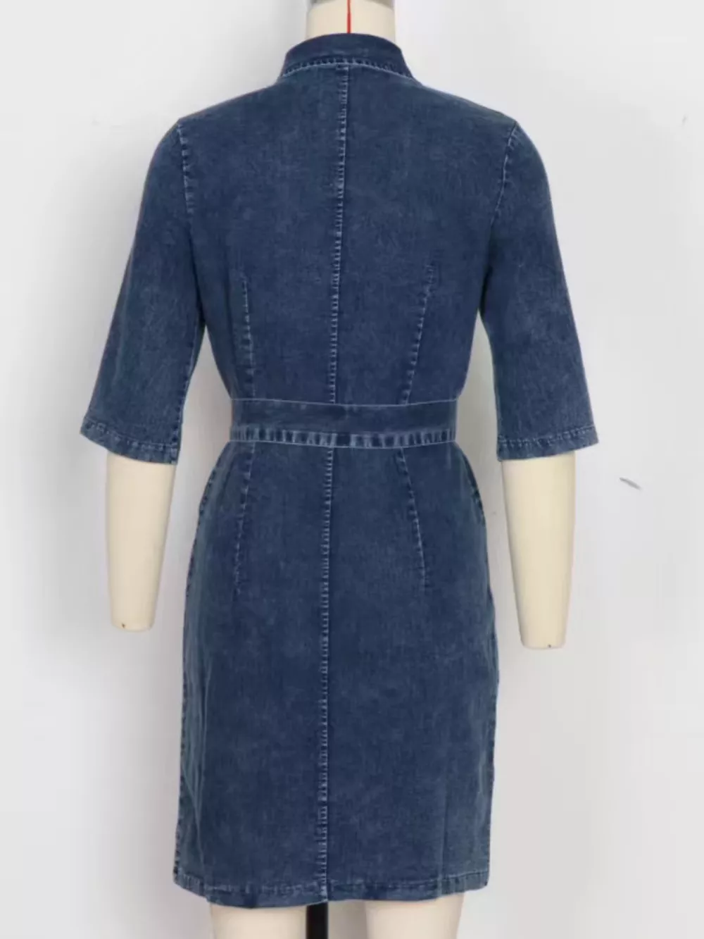 Zipper Front Short Sleeve Denim Dress, image 12