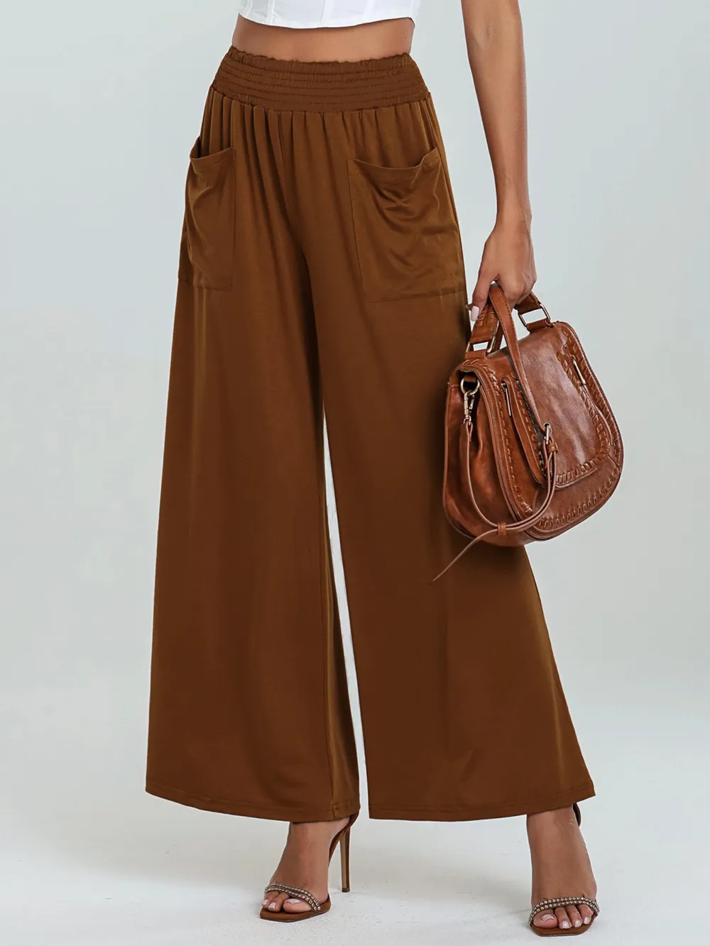 High-Waisted Wide Leg Pants with Pockets, image 2