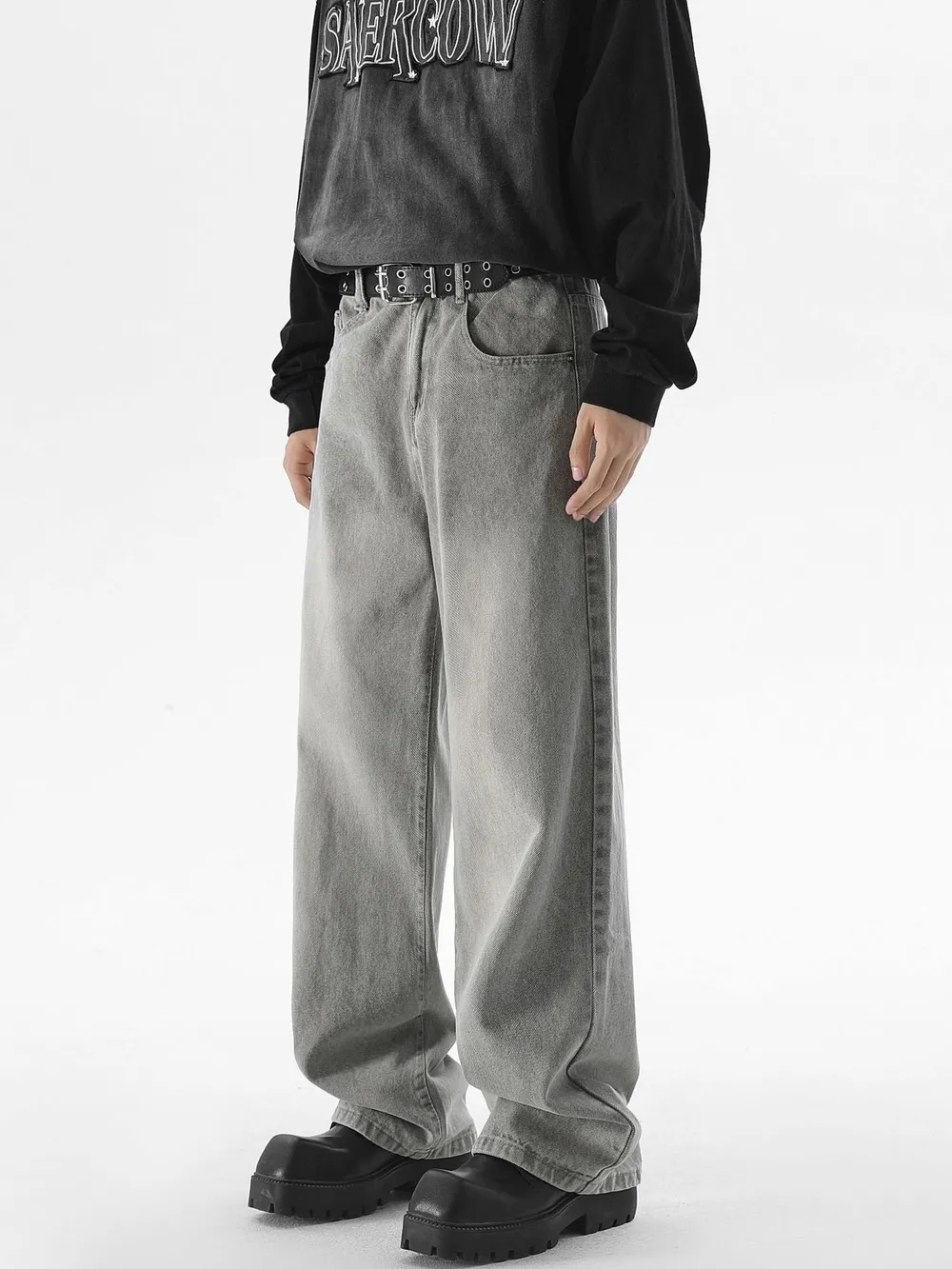 Men's Vintage Wash Wide Leg Jeans, image 3