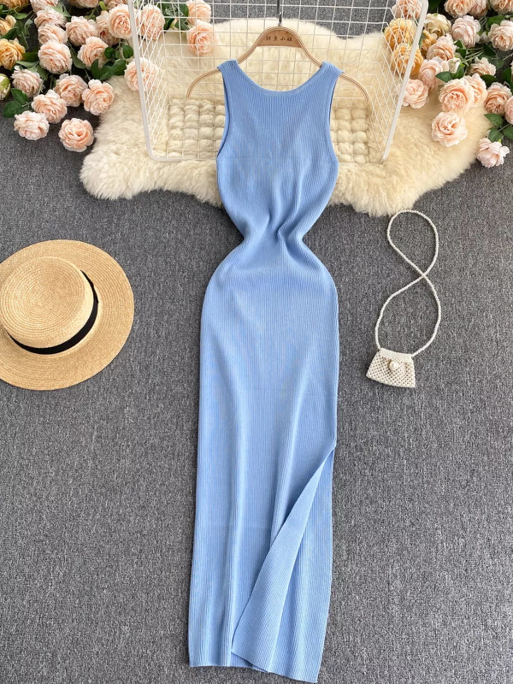 Knot Back Sleeveless Knit Bodycon Midi Dres, image 8