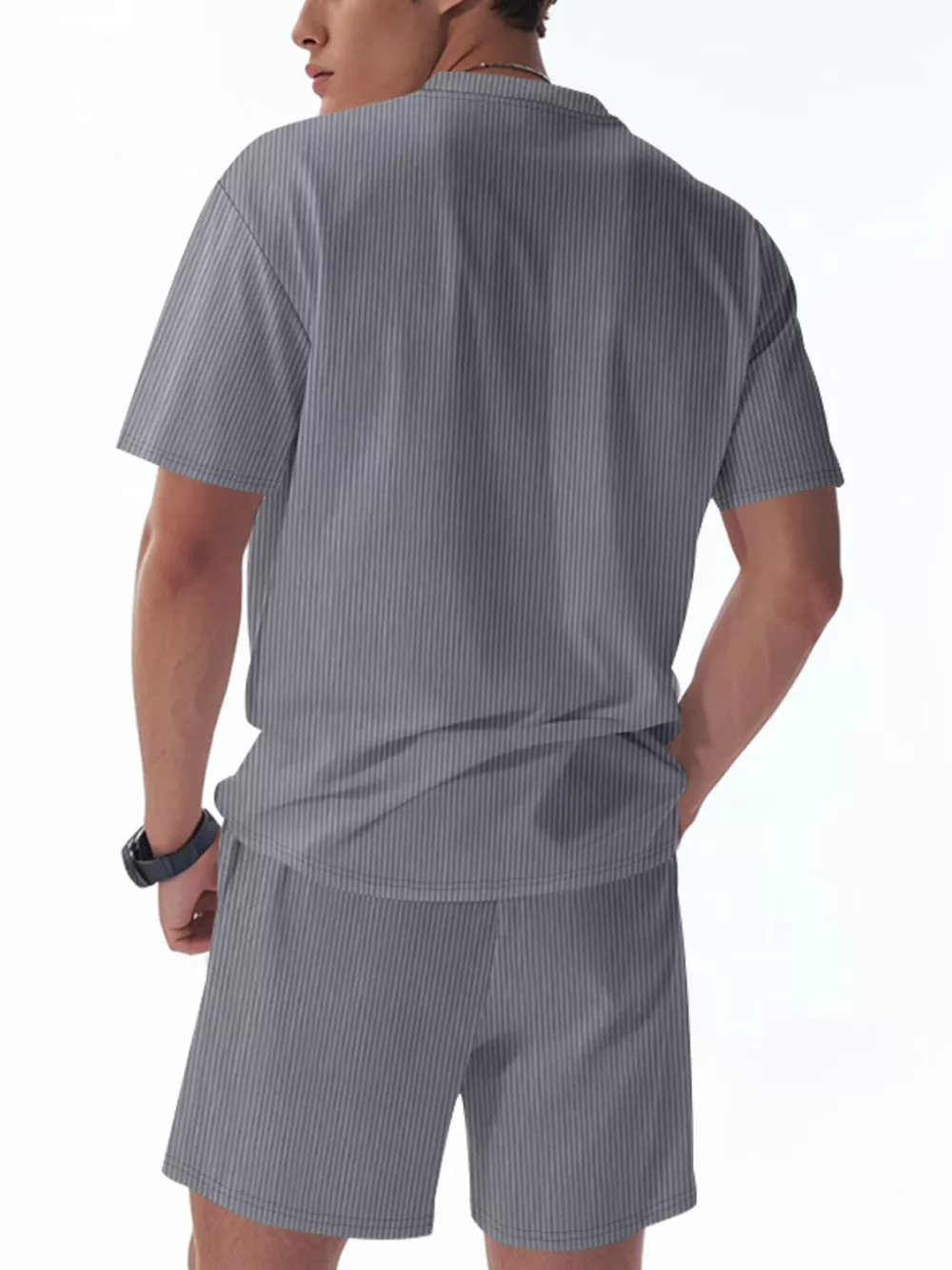 Men's Full Size Casual Striped Top and Shorts Set Plus Size, image 4