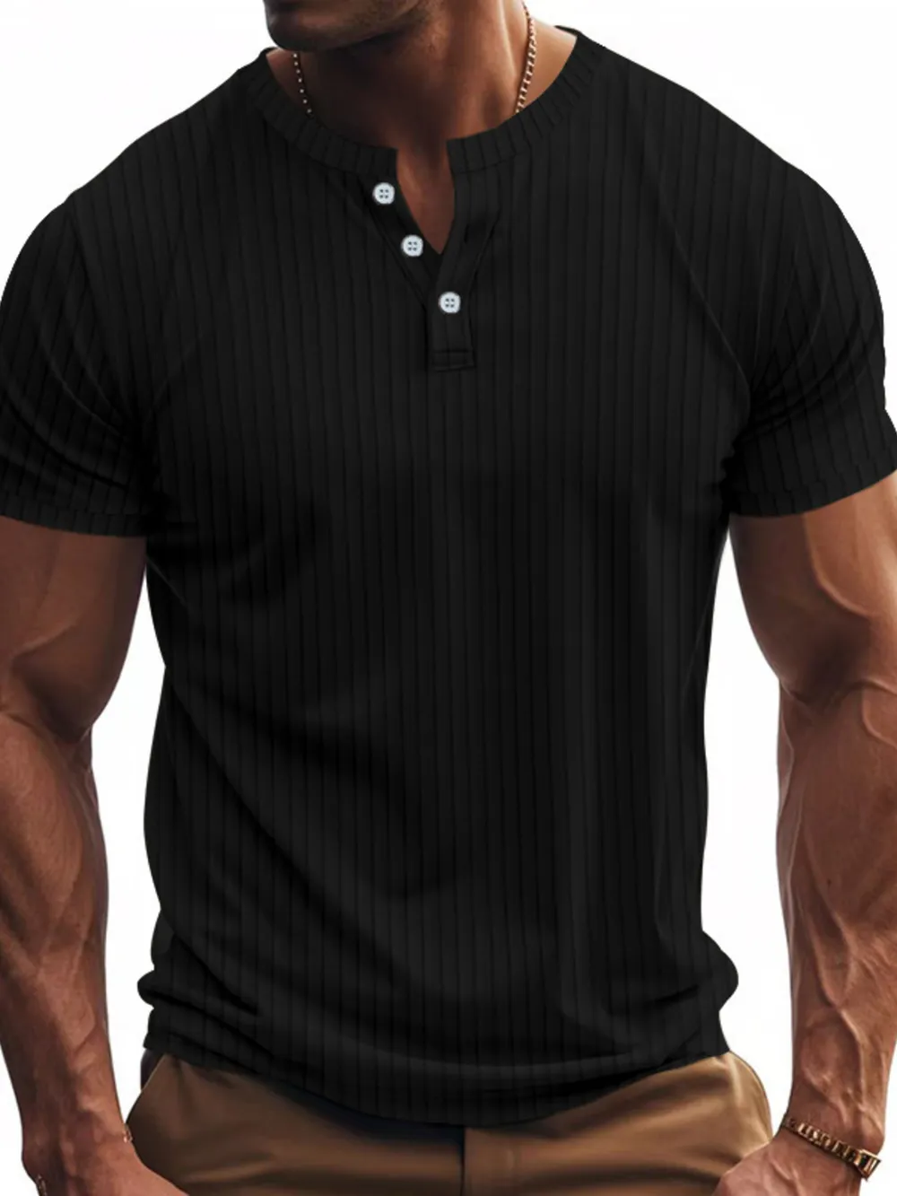 Men's Full Size Button Detail Short Sleeve T-Shirt Plus Size, image 2