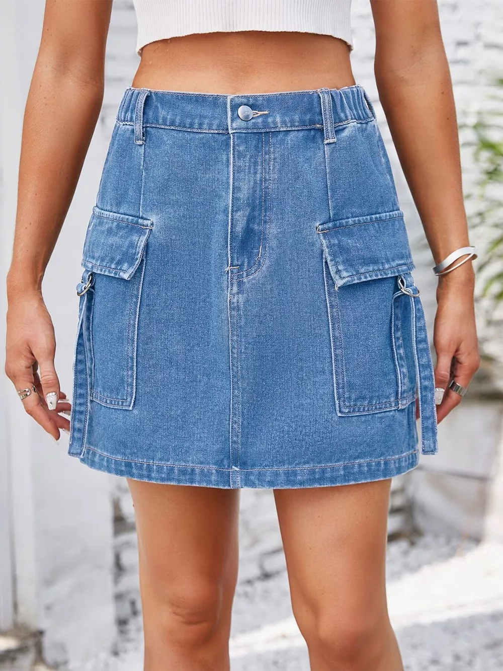 Casual Cargo Denim Skirt, image 9
