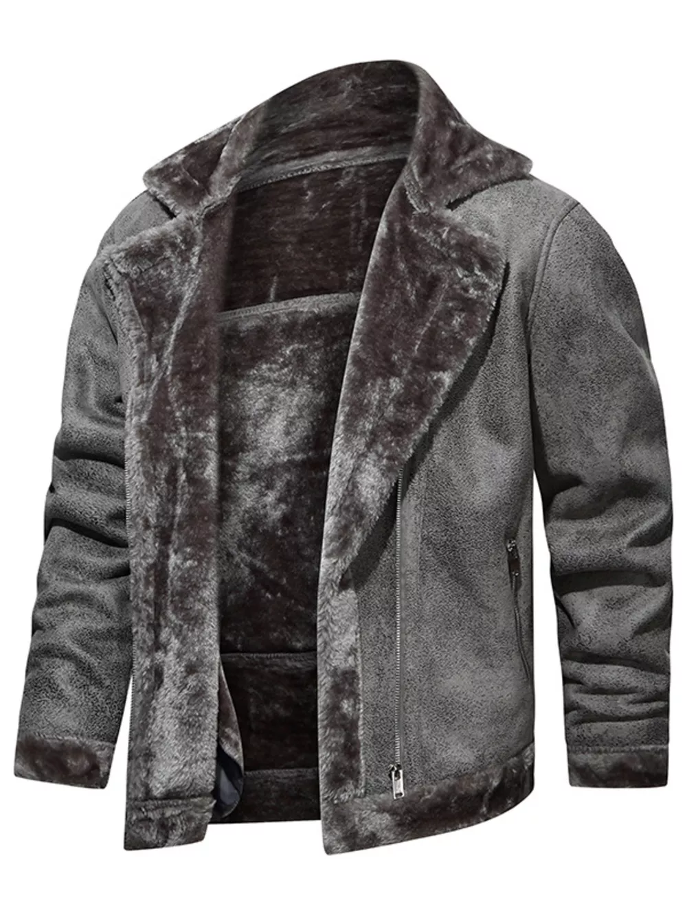 Men's Plus Size Zip Up Fuzzy Outerwear, image 3