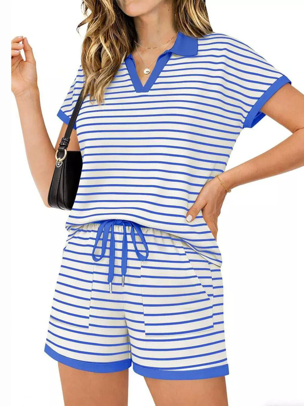 Striped Short Sleeve Polo and Shorts Set, image 15